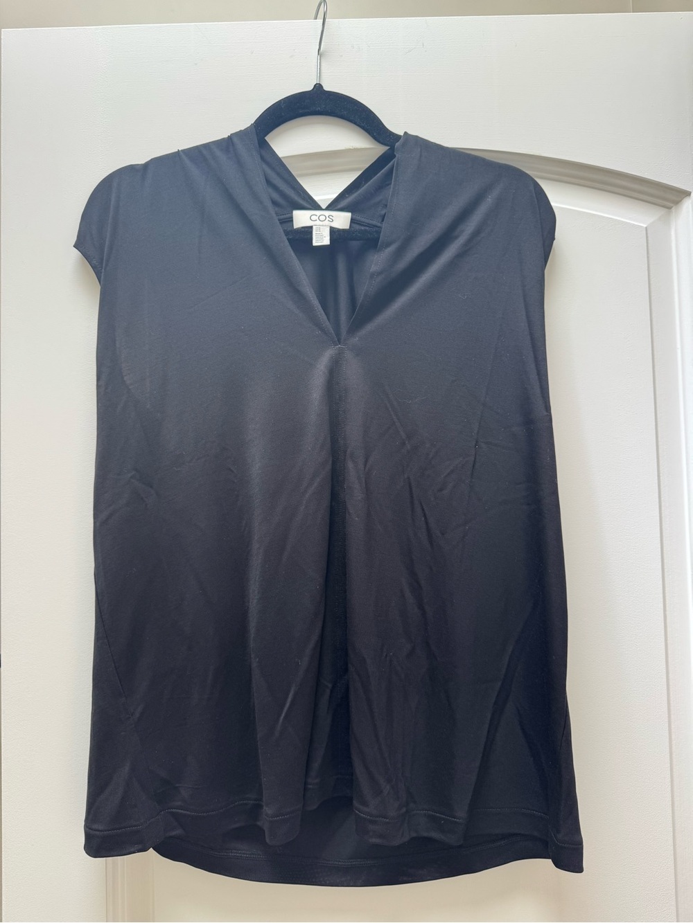 COS Black V-Neck Draped Sleeveless Top Size Medium